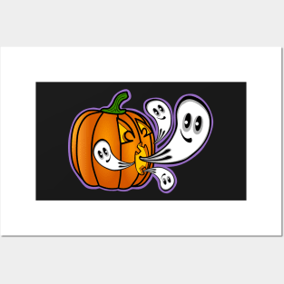 Funny Pumpkin Burping Kawaii Halloween Ghosts Posters and Art